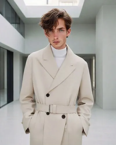 male model headshots，Men's Fashion，Parisian Minimalism
,overcoat,coat,trench coat,frock coat,long coat,white coat,male model,menswear,acne,coat color,outerwear,george russell,woman in menswear,white-c