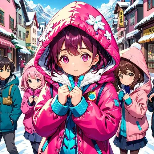 haruhi suzumiya sos brigade,winter clothing,harajuku,uzuki,walkure,winter background,Anime,Anime,Traditional