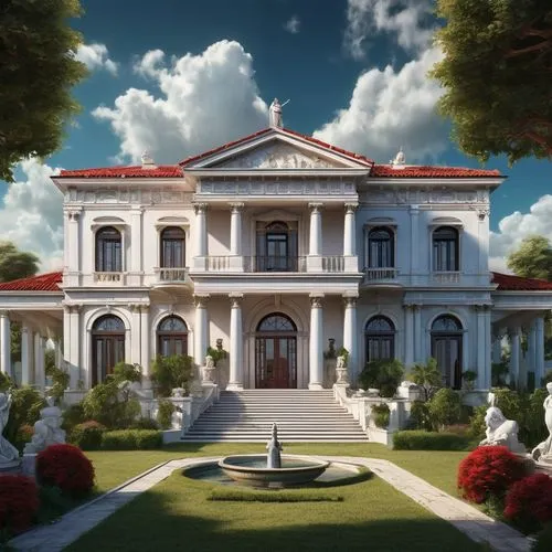 mansion,istana,mansions,palladianism,villa,dreamhouse,country estate,bendemeer estates,house with caryatids,luxury home,belvedere,3d rendering,neoclassical,victorian house,beautiful home,luxury property,neoclassic,doll's house,manor,private house,Conceptual Art,Fantasy,Fantasy 34