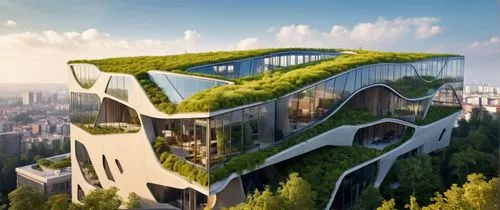 cubic house,futuristic architecture,sky apartment,cube stilt houses,grass roof,solar cell base,Photography,General,Realistic