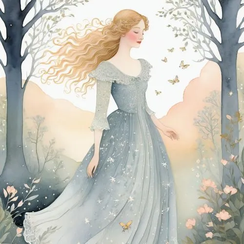 margaery,galadriel,peignoir,finrod,the snow queen,margairaz,glorfindel,persephone,ellinor,white rose snow queen,ballerina in the woods,aslaug,fairy queen,the bride,jessamine,maxon,fairy tale character,sigyn,ballgown,girl in a long dress,Illustration,Paper based,Paper Based 22