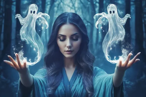 Design a gif of a magical spell being cast.,ghost background,ghost girl,the ghost,spirits,paranormal phenomena,halloween ghosts,ghost catcher,ghost,ghosts,ghostly,blue enchantress,ghost face,halloween