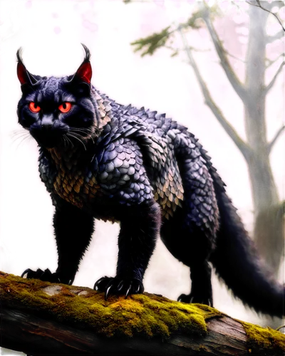 Fierce beast, mythical creature, scales, sharp claws, glowing red eyes, powerful muscles, ancient forest, misty atmosphere, low-key lighting, cinematic composition, shallow depth of field, warm color 