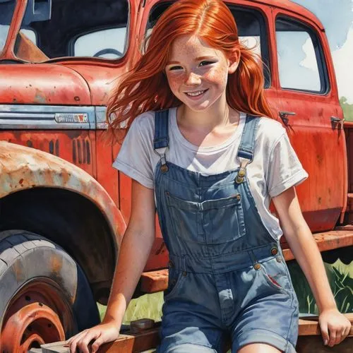 girl in overalls,girl and car,countrygirl,girl with a wheel,farm girl,pippi longstocking,girl portrait,little girl in wind,girl in car,overalls,girl in t-shirt,redhead doll,country dress,girl in a long,redheads,girl washes the car,vintage girl,oil painting,girl picking flowers,girl in a historic way,Conceptual Art,Fantasy,Fantasy 03