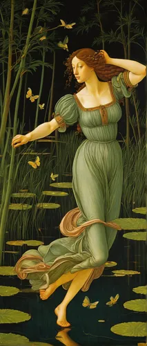 Write a humorous scene where Evangeline tries to chase fireflies in the bayou but keeps stumbling into comical mishaps.,throwing leaves,rusalka,water nymph,gonepteryx cleopatra,the blonde in the river