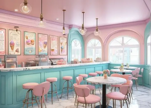 ice cream parlor,soda fountain,ice cream shop,soda shop,pastel wallpaper,watercolor cafe,patisserie,pastry shop,watercolor tea shop,tearoom,candy bar,pasteleria,kawaii ice cream,gelateria,pink ice cream,tearooms,cake shop,bakery,paris cafe,doll kitchen,Conceptual Art,Daily,Daily 35