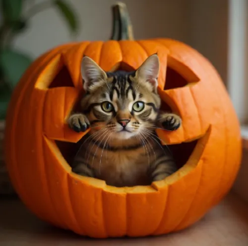 making cart,small kitten peaking out from inside a jack o lantern,halloween cat,kirdyapkin,pumpsie,pumpkin,pumkin,pupkin