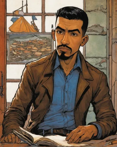 persian poet,tony stark,fidel alejandro castro ruz,abdel rahman,cholado,author,mexican revolution,cimarrón uruguayo,quill,kabir,alejandro vergara blanco,panamanian balboa,main character,mexican,rio serrano,coloring,latino,lando,rodolfo,male character,Illustration,Realistic Fantasy,Realistic Fantasy 06