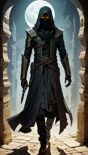 hooded man,assassin,grimm reaper,dodge warlock,grim reaper,undead warlock,iron mask hero,the wanderer,magistrate,aesulapian staff,doctor doom,kadala,massively multiplayer online role-playing game,reaper,merchant,prejmer,archimandrite,vidraru,cloak,karnak,Conceptual Art,Sci-Fi,Sci-Fi 06