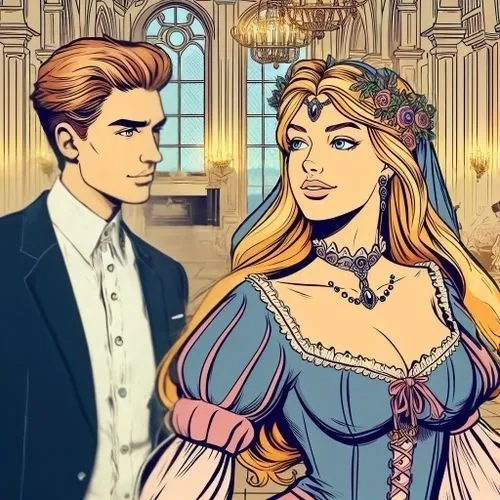 A white shirt,an artistic drawing of the prince and princess looking to each other,maxon,wedding icons,prince and princess,wedding couple,shippen,princedoms