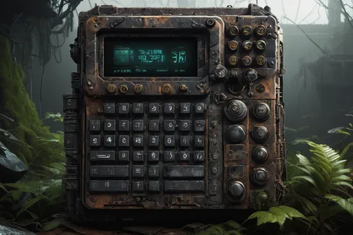 old calculating machine,numeric keypad,barebone computer,key pad,graphic calculator,calculating machine,radio device,digital safe,computer terminal,courier box,old phone,calculator,rusting,keybord,turbographx-16,metal rust,walkie talkie,obsolete,rusted,cash register,Conceptual Art,Graffiti Art,Graffiti Art 05