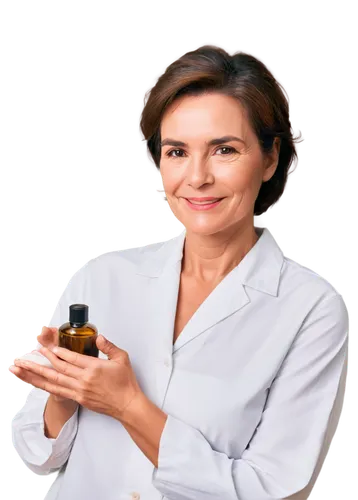 Massage therapist, mature lady, gentle smile, soft facial expression, short brown hair, minimal makeup, white uniform, loose sleeves, gentle hands, oil bottle, massage table, relaxing ambiance, warm l