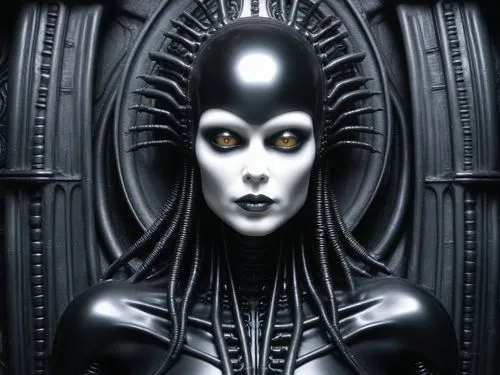 giger random background,a woman in black and white is wearing a costume,giger,lateralus,vodun,biomechanical,amidala,nephthys