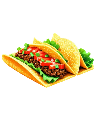 Pixelated taco, Mexican food, colorful, crunchy shell, seasoned beef, melted cheese, lettuce, tomatoes, salsa, vibrant colors, 8-bit style, isometric view, low poly, detailed texture, morning light, w