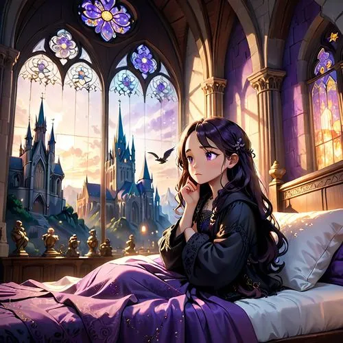 rapunzel,beautiful wallpaper,purple wallpaper,dusk background,sleeping beauty castle,fairy tale,Anime,Anime,Cartoon