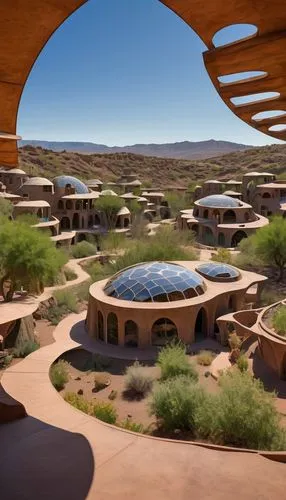 earthship,amanresorts,masdar,stereocenter,ecovillages,timna park,roof domes,xerfi,solar cell base,futuristic architecture,roundhouses,desert desert landscape,sossusvlei,ecovillage,indian canyons golf resort,desert landscape,arid landscape,landscapre desert safari,mexican hat,nabatean,Illustration,Abstract Fantasy,Abstract Fantasy 04