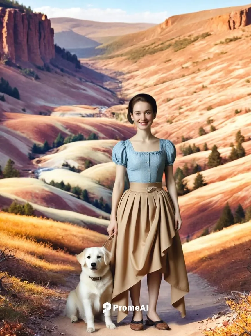 Girl at the woods,there is a woman and her dog posing together,dorothy,heidi country,girl with dog,brigadoon,toto,winifred