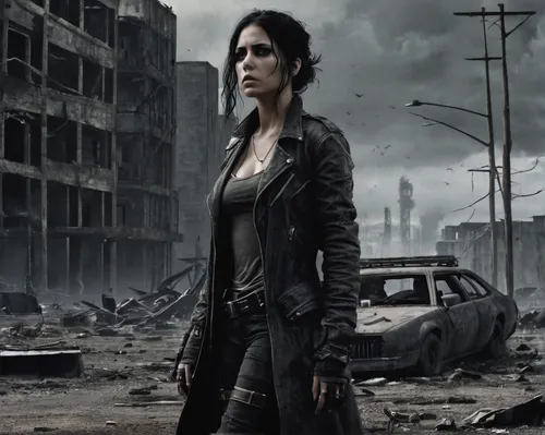 post apocalyptic,croft,destroyed city,katniss,lori,thewalkingdead,black city,merle black,apocalyptic,huntress,girl with a gun,post-apocalypse,scrapyard,post-apocalyptic landscape,renegade,girl with gun,insurgent,walking dead,clary,woman holding gun,Conceptual Art,Fantasy,Fantasy 33