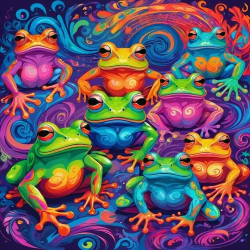 frogs,frog background,frog gathering,tree frogs,kawaii frogs,psychedelic art,amphibians,frog through,frog king,frog,chameleon abstract,amphibian,woman frog,neon body painting,frog figure,wallace's flying frog,turtles,bufo,colorful background,turtle pattern,Conceptual Art,Oil color,Oil Color 23