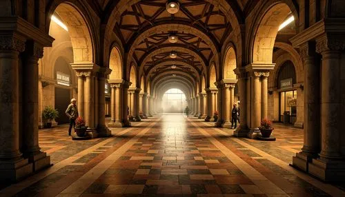 cloistered,arcaded,hall of the fallen,corridor,cloister,theed,corridors,cloisters,hallway,sacristy,cathedral,undercroft,crypt,passage,archways,arcades,aisle,louvre,passageway,cathedrals