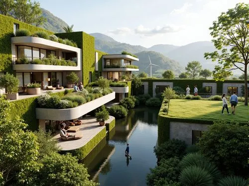 ecovillages,ecotopia,3d rendering,ecovillage,render,amanresorts,fallingwater,cube stilt houses,bendemeer estates,landscaped,oberoi,tessin,residencial,golf resort,rivendell,renders,renderings,luxury property,resort,house in the mountains