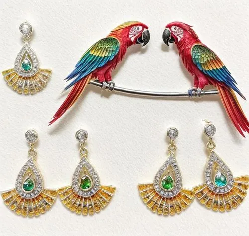 The earrings are designed from seven colors of parrot color and look like feathers,feather jewelry,earrings,women's accessories,jewelries,jewelry florets,jewelry manufacturing,hummingbirds,christmas j