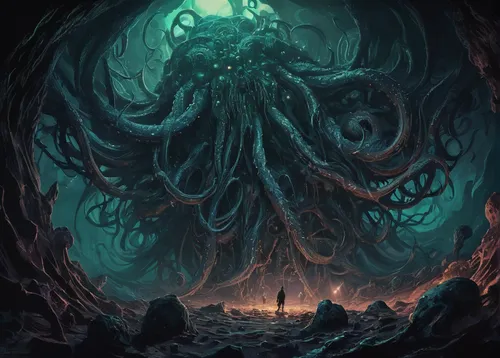 kraken,god of the sea,sea god,cuthulu,giant squid,deep sea,tentacles,deep sea nautilus,maelstrom,undersea,tentacle,abyss,supernatural creature,under sea,poseidon,mirror of souls,calamari,the bottom of the sea,the collector,death god,Illustration,Realistic Fantasy,Realistic Fantasy 47