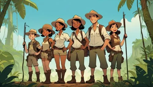 island group,island residents,scouts,arrowroot family,forest workers,boy scouts,monkey island,straw hats,begonia family,troop,travelers,pilgrims,sea scouts,pathfinders,balsam family,boy scouts of america,digital nomads,kids illustration,group of people,sun hats,Illustration,Children,Children 04