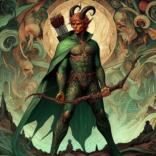 the cover to a comic book with horned demon on his arms,cernunnos,ahriman,hela,kadath,beheshti,patriarch