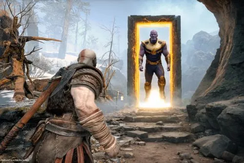 Thanos saindo de dentro de portal místico,massively multiplayer online role-playing game,portal,gauntlet,iron door,balanced boulder,action-adventure game,the door,witcher,magic mirror,games of light,t