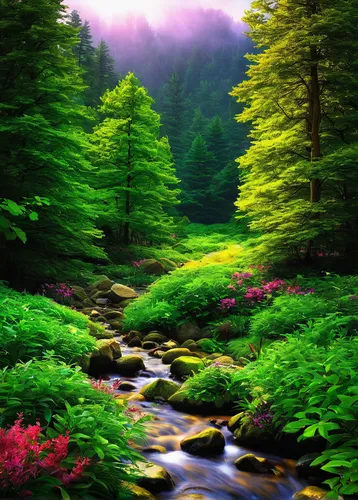 mountain stream,nature landscape,forest landscape,fairytale forest,beautiful landscape,background view nature,landscape nature,purple landscape,natural scenery,landscape background,fairy forest,landscapes beautiful,river landscape,germany forest,the natural scenery,coniferous forest,splendid colors,temperate coniferous forest,fir forest,natural landscape,Art,Classical Oil Painting,Classical Oil Painting 23