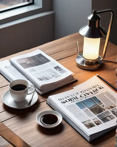 Modern architectural design magazine, subscription cost, Wiley publishing, open on desk, wooden surface, scattered papers, coffee cup, lamp, minimalist interior, warm lighting, shallow depth of field,