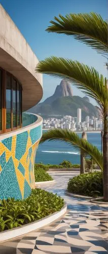 niteroi,siza,brazilia,utzon,roof top pool,dolphin fountain,niemeyer,copacabana,table bay,house by the water,brazilian beach,rio,rio 2016,faena,luxury property,quarterpipe,rio olympics,terraza,luxury home,tropical house,Illustration,Realistic Fantasy,Realistic Fantasy 44