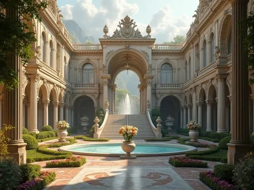 marble palace,arcadia,palaces,citadels,neoclassical,palladianism,ancient city,water palace,kingdoms,palace garden,pillars,secret garden of venus,fantasy landscape,archways,garden of the fountain,theed,jardiniere,parnassus,naboo,neoclassicism,Photography,General,Realistic