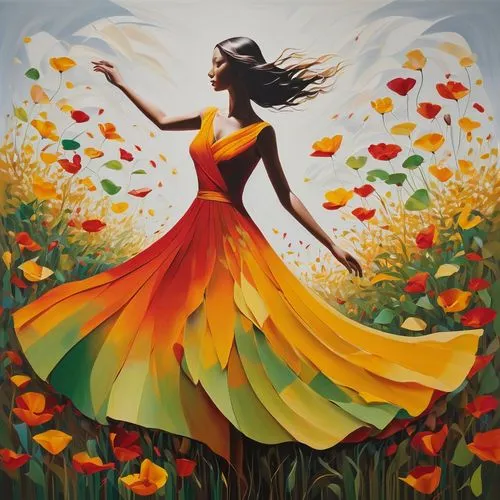 dance with canvases,flower painting,flamenco,art painting,girl in flowers,vibrantly,Art,Artistic Painting,Artistic Painting 34