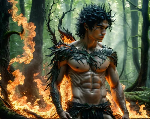 black warrior,forest dragon,male elf,fantasy art,fantasy warrior,firethorn,flame spirit,daemon,dragon of earth,dragon fire,black dragon,fantasy picture,dragon li,forest man,firebird,fantasy portrait,firedancer,heroic fantasy,fire dancer,world digital painting,Conceptual Art,Fantasy,Fantasy 30