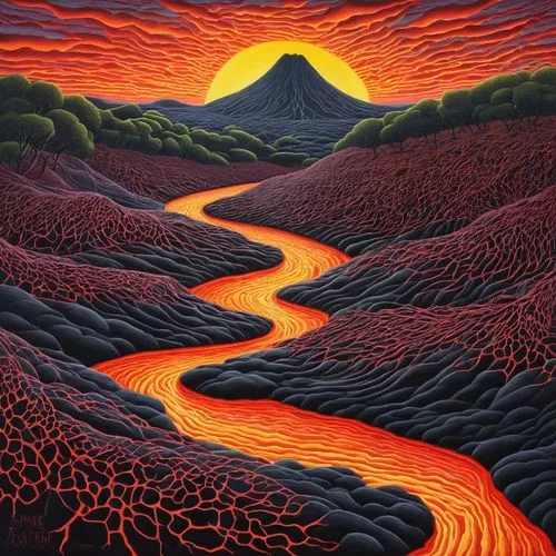 volcano,volcanic landscape,lava,lava river,volcanic field,volcanism,volcanos,volcanic,volcanic eruption,vesuvius,volcanoes,eruption,kamchatka,stratovolcano,mount vesuvius,lava flow,active volcano,fire mountain,gorely volcano,volcanic landform,Illustration,Realistic Fantasy,Realistic Fantasy 11