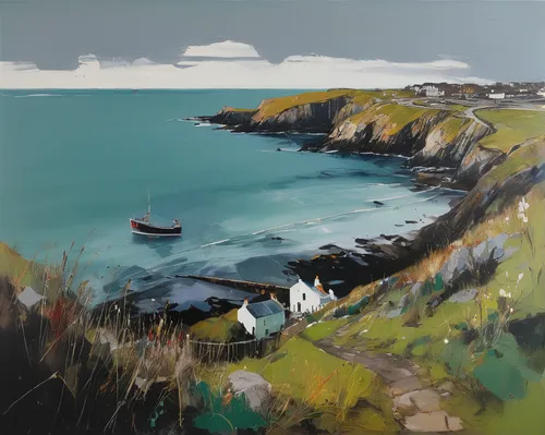 coastal landscape,carrick-a-rede,gower,cornwall,perranporth,cliff top,south stack,cliff coast,runswick bay,sceleton coast,puffins,carol colman,mull,isle of may,isle of mull,cliffs,galley head,headland,coast line,white cliffs,Conceptual Art,Oil color,Oil Color 01