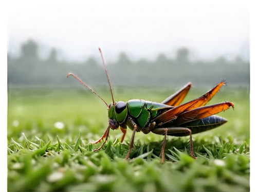 Close-up, evening atmosphere, audio emphasized, crickets chirping, green grass, tiny insects, delicate wings, warm summer night, soft focus, shallow depth of field, natural lighting, realistic texture