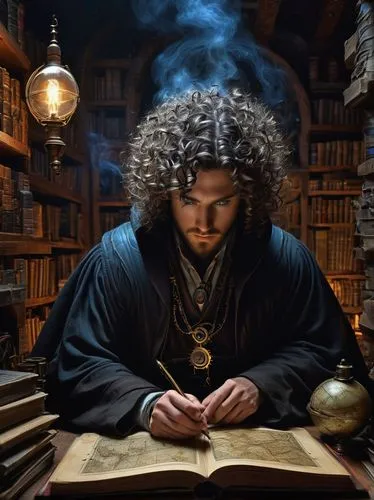 librarian,scholar,apothecary,fantasy portrait,magic book,bookworm,leonardo devinci,bibliology,the local administration of mastery,magus,thorin,wizard,knowledgeable,jon boat,candlemaker,biblical narrative characters,art bard,fantasy picture,sci fiction illustration,lord who rings,Illustration,Black and White,Black and White 01