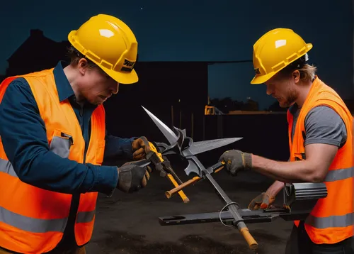 Craft a comedic scene where two construction workers engage in a hilarious battle of wits using Dewalt tools as their weapons.,lineman's pliers,angle grinder,gaspipe pliers,construction toys,slip join