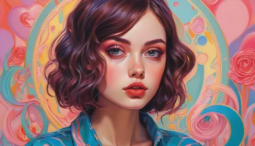 portrait of a girl,oil painting on canvas,psychedelic art,mystical portrait of a girl,oil on canvas,girl portrait,girl in a long,bibernell rose,young woman,rosa ' amber cover,girl with cereal bowl,oil painting,portrait background,rosy,art painting,la violetta,girl-in-pop-art,rose woodruff,pink lady,fantasy portrait,Conceptual Art,Daily,Daily 15