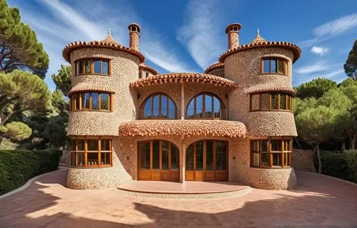 PITCH ROOF
,a very nice looking house with windows and round entrance,gaudi,park güell,pedrera,casabella,roussillon,guell,Photography,General,Realistic