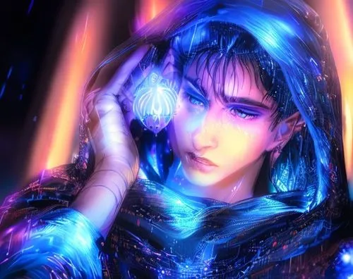 glow,rain,purple haze,men,blue light on the left,orange light on the right,men face,astral traveler,prism,gentiana,cyberspace,blue enchantress,priestess,libra,sorceress,callisto,sapphire,astral,aura,i