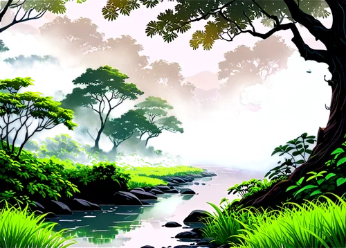 swampy landscape,landscape background,nature background,rainforest,cartoon video game background,forests,forest background,an island far away landscape,tropical forest,river landscape,forest landscape,brook landscape,rainforests,swamps,forest,green forest,rain forest,the forests,nature landscape,forest lake,Art,Artistic Painting,Artistic Painting 43