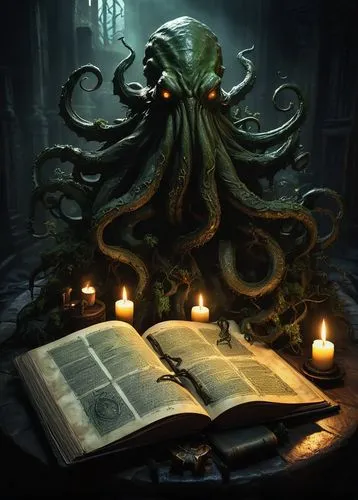 cthulhu,lovecraft,lovecraftian,azathoth,hastur,hastula,illithid,eldritch,vecna,kraken,carcosa,spellbook,magic grimoire,tentacular,prospal,grimoire,octoechos,octopus,octopi,tentacled,Conceptual Art,Sci-Fi,Sci-Fi 01