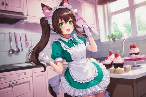 doll kitchen,maid,cooking chocolate,miku maekawa,cat ears,honmei choco,mikuru asahina,girl in the kitchen,cocoa,star kitchen,kitchen,chef,fondant,confectioner,cooking show,tea party cat,knife kitchen,nyan,baking,apron,Conceptual Art,Fantasy,Fantasy 10