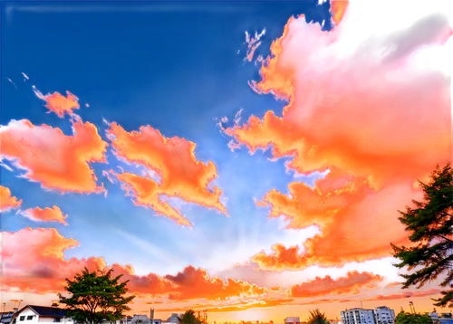 sakura background,autumn sky,landscape background,summer sky,japanese sakura background,sky,dusk background,epic sky,the sky,skyscape,sky of autumn,sky clouds,sunburst background,panoramical,summer background,hot-air-balloon-valley-sky,fire on sky,evening sky,world digital painting,houses silhouette,Illustration,Japanese style,Japanese Style 02