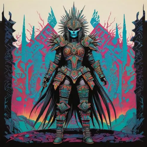 coral guardian,warrior woman,shaman,tandava,nebula guardian,fantasy warrior,Illustration,Paper based,Paper Based 19