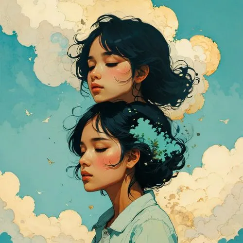 kommuna,jianying,falling flowers,jasmine blossom,blue birds and blossom,hoshihananomia,Illustration,Paper based,Paper Based 19